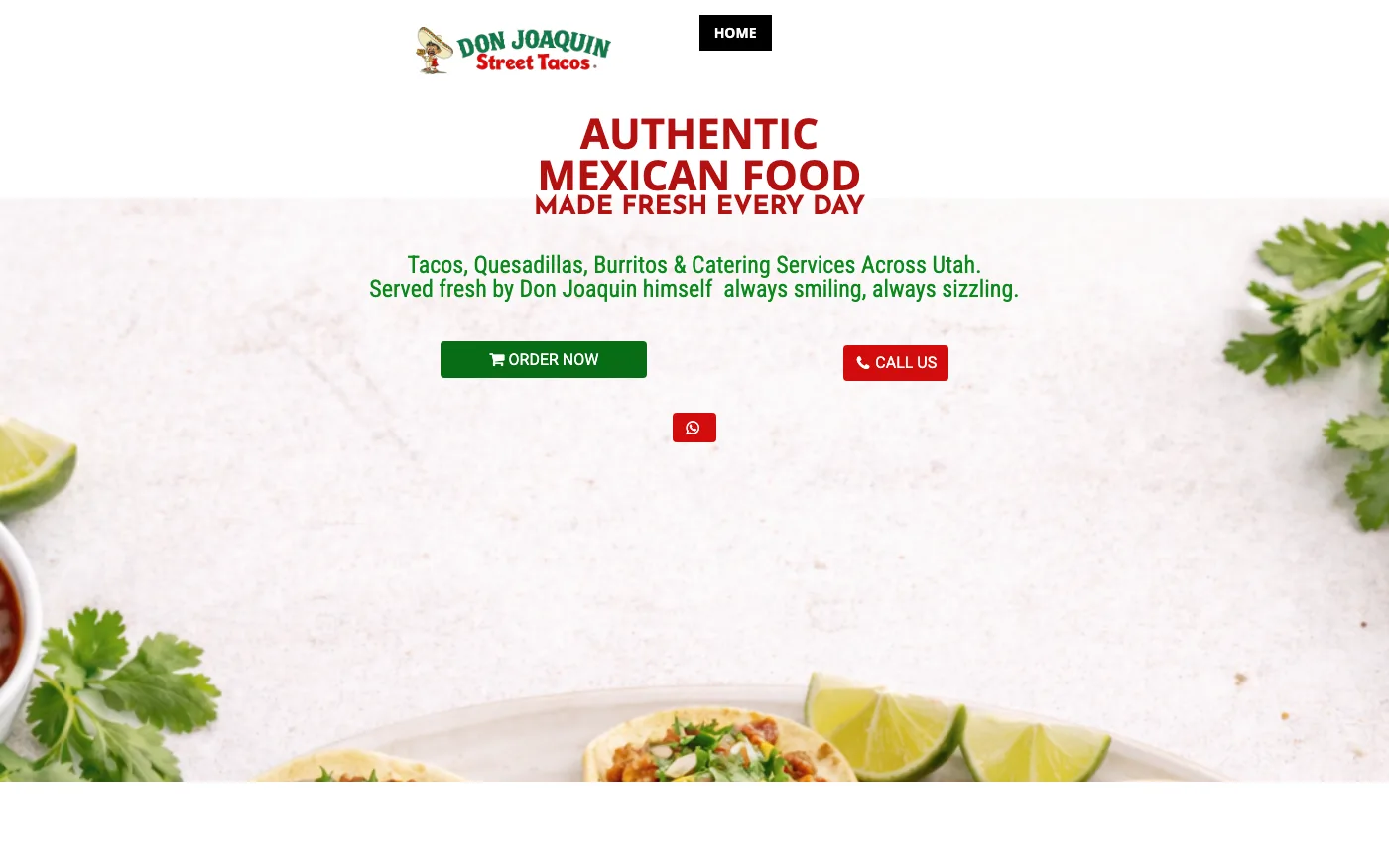 Don Joaquin Street Tacos old website — washed-out template design